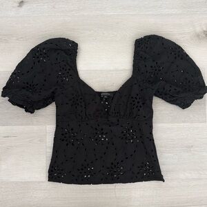 Olivaceous Black Eyelet Babydoll Puff Sleeve Top Cottagecore Boho Blouse Small